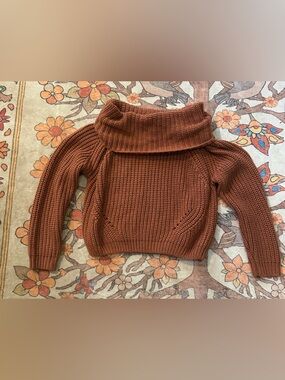 moon & madison Rust Brown Cowl-Neck Chunky Knit Sweater